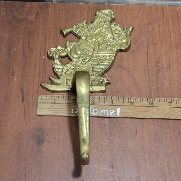 Brass Ho Ho Ho Christmas Santa Claus Sleigh Stocking Holder Hanger  Set of 2 - Picture 9 of 10